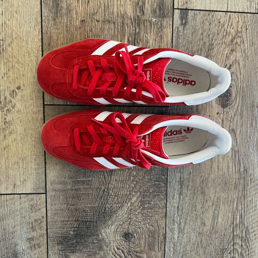 Adidas Red Sneakers with White Stripes